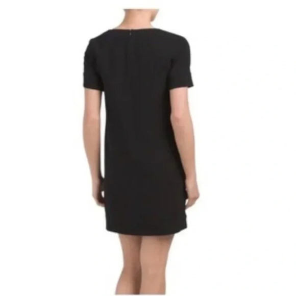 Theory V-neck Crepe Banded Shift Dress Admiral Crepe Light Solid Black Size 8 - Picture 2 of 7